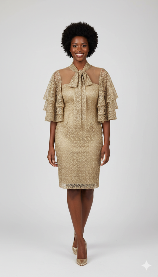 Champagne Gold Lace Cocktail Dress