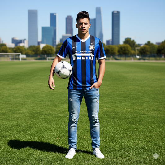 Pirelli #20 Black & Blue Striped Soccer Jersey