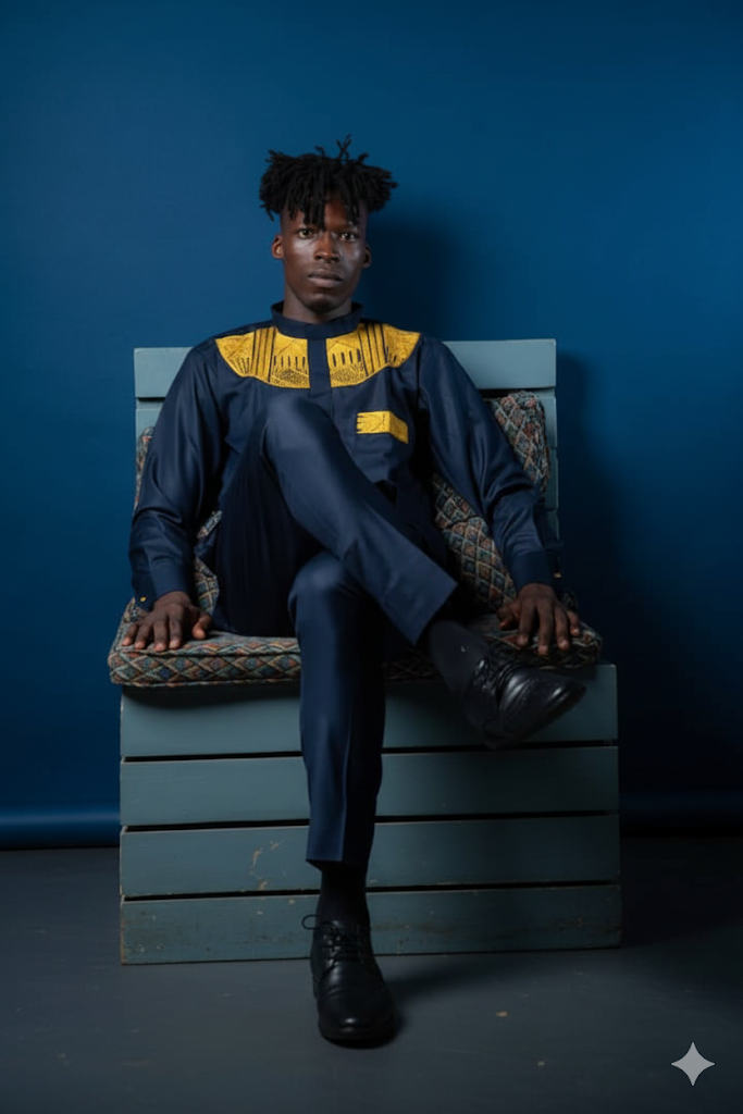 Navy Blue Senator Suit with Gold Embroidered Yoke