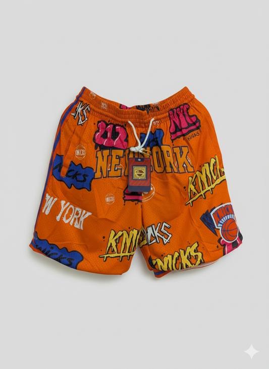 Men's Mitchell & Ness Orange New York Knicks 1998/99 Hardwood Classics Slap Sticker Swingman Shorts