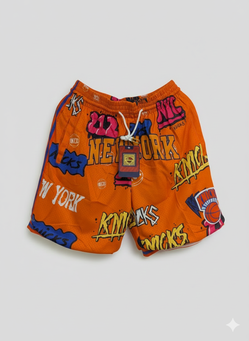 Men's Mitchell & Ness Orange New York Knicks 1998/99 Hardwood Classics Slap Sticker Swingman Shorts
