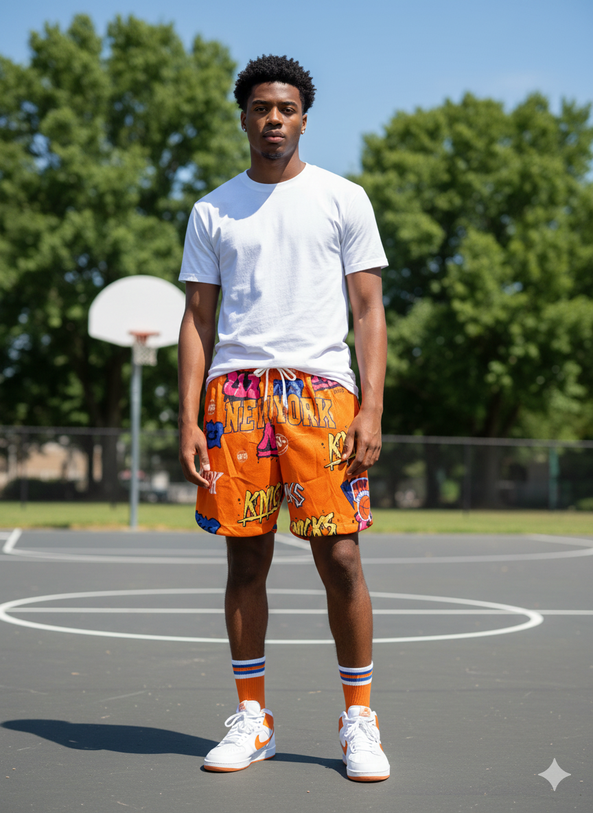 Men's Mitchell & Ness Orange New York Knicks 1998/99 Hardwood Classics Slap Sticker Swingman Shorts
