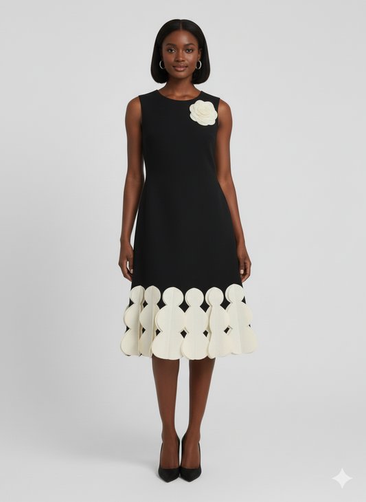 Chic Black Sleeveless Top with 3D Floral & Scalloped Hem - Modern Elegance