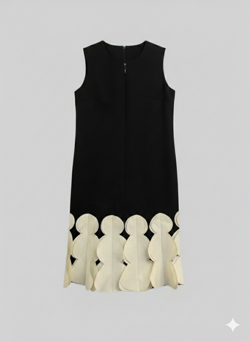 Chic Black Sleeveless Top with 3D Floral & Scalloped Hem - Modern Elegance