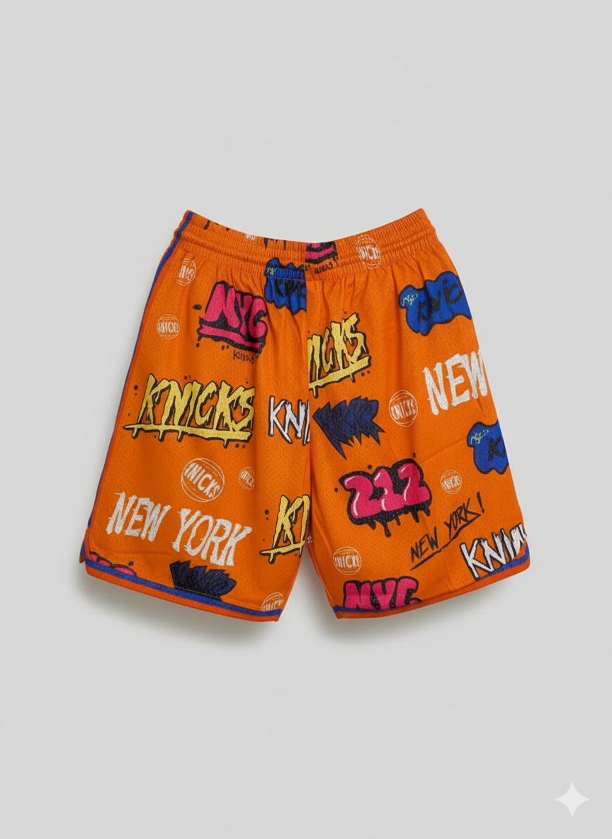 Men's Mitchell & Ness Orange New York Knicks 1998/99 Hardwood Classics Slap Sticker Swingman Shorts