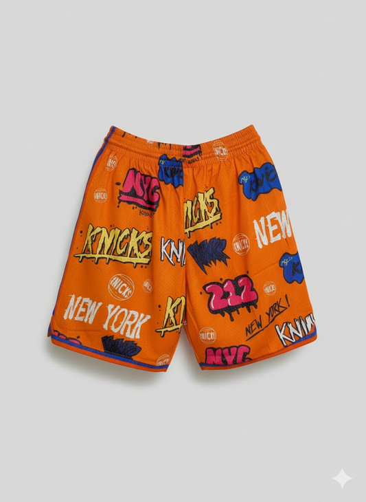 Men's Mitchell & Ness Orange New York Knicks 1998/99 Hardwood Classics Slap Sticker Swingman Shorts